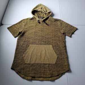 Elwood Hooded Shirt Mens Medium Yellow Knit Colorblock Short Sleeve Curved Hem